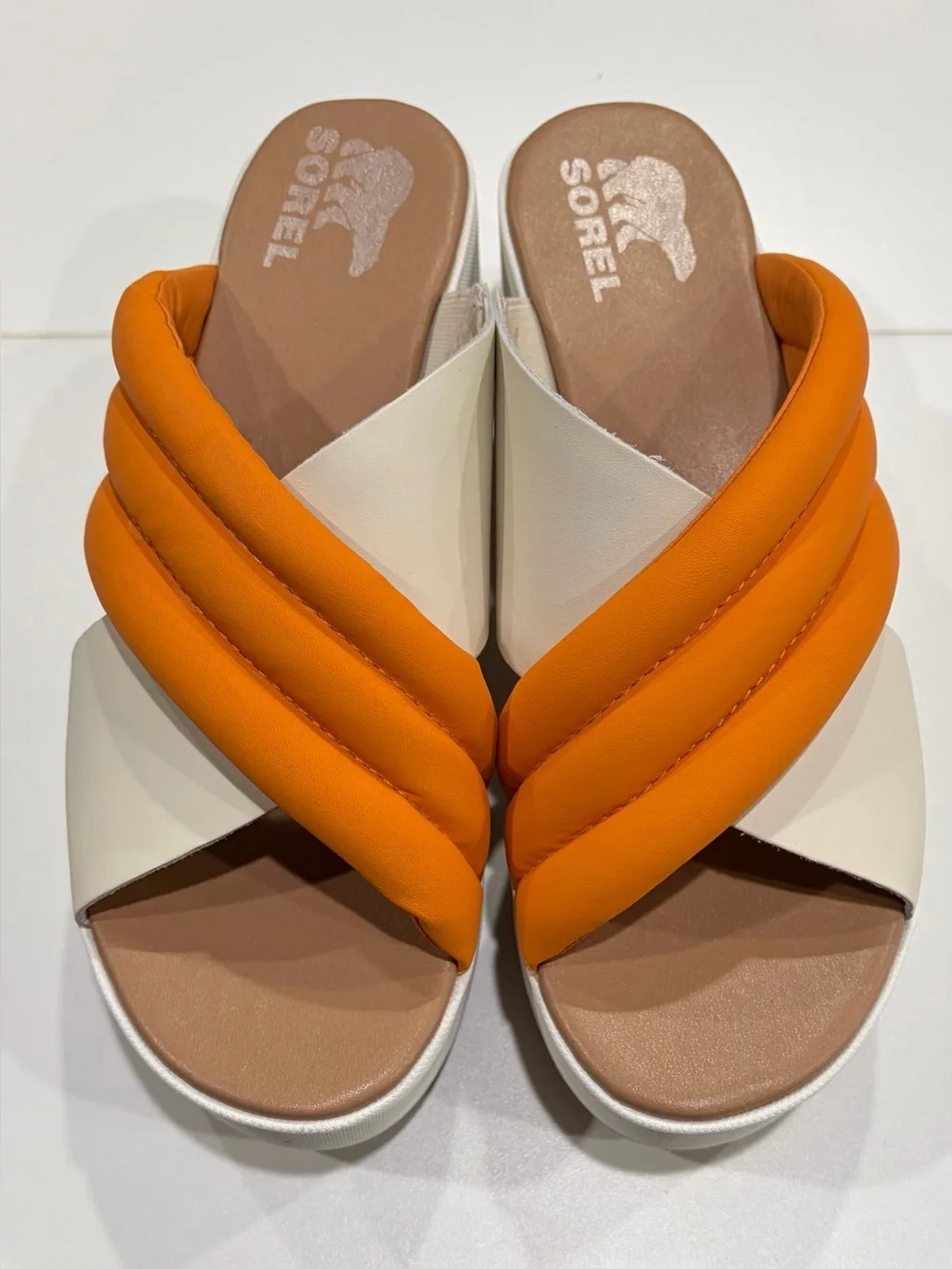 Sorel Women's Size 9 Cameron Flatform Puff Wedge Mule Sandals Orange NWT